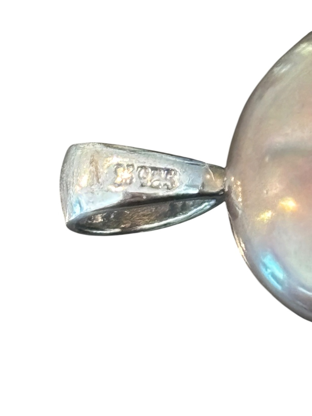 Sterling Silver 925 Shell Pearl Pendant Gray Button Dome 12–14mm - Picture 2 of 8